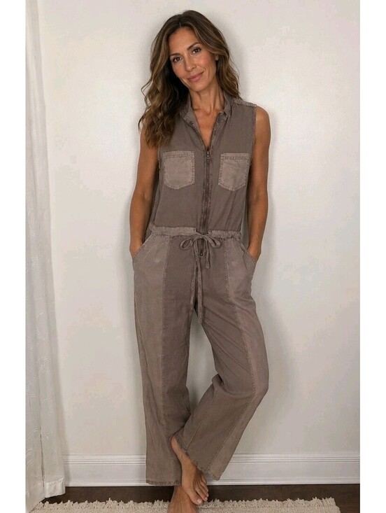 Young Fabulous & Broke Pants - Young Fabulous and Broke Linen Women's Size M Champagne Sleeveless Jumpsuit